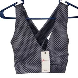 LA Society women’s checkered gray black cross back sports bra top NWT medium